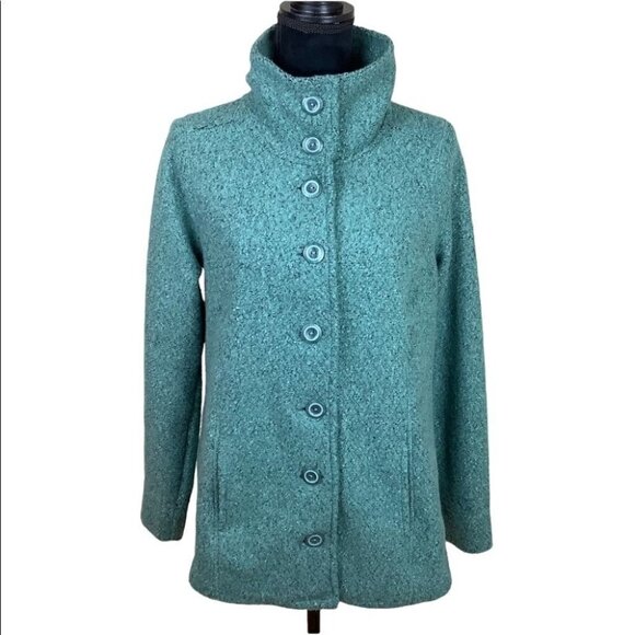 Northern Reflections Jackets & Blazers - NORTHERN REFLECTIONS BOUCLE TEAL FUNNEL NECK JACKET